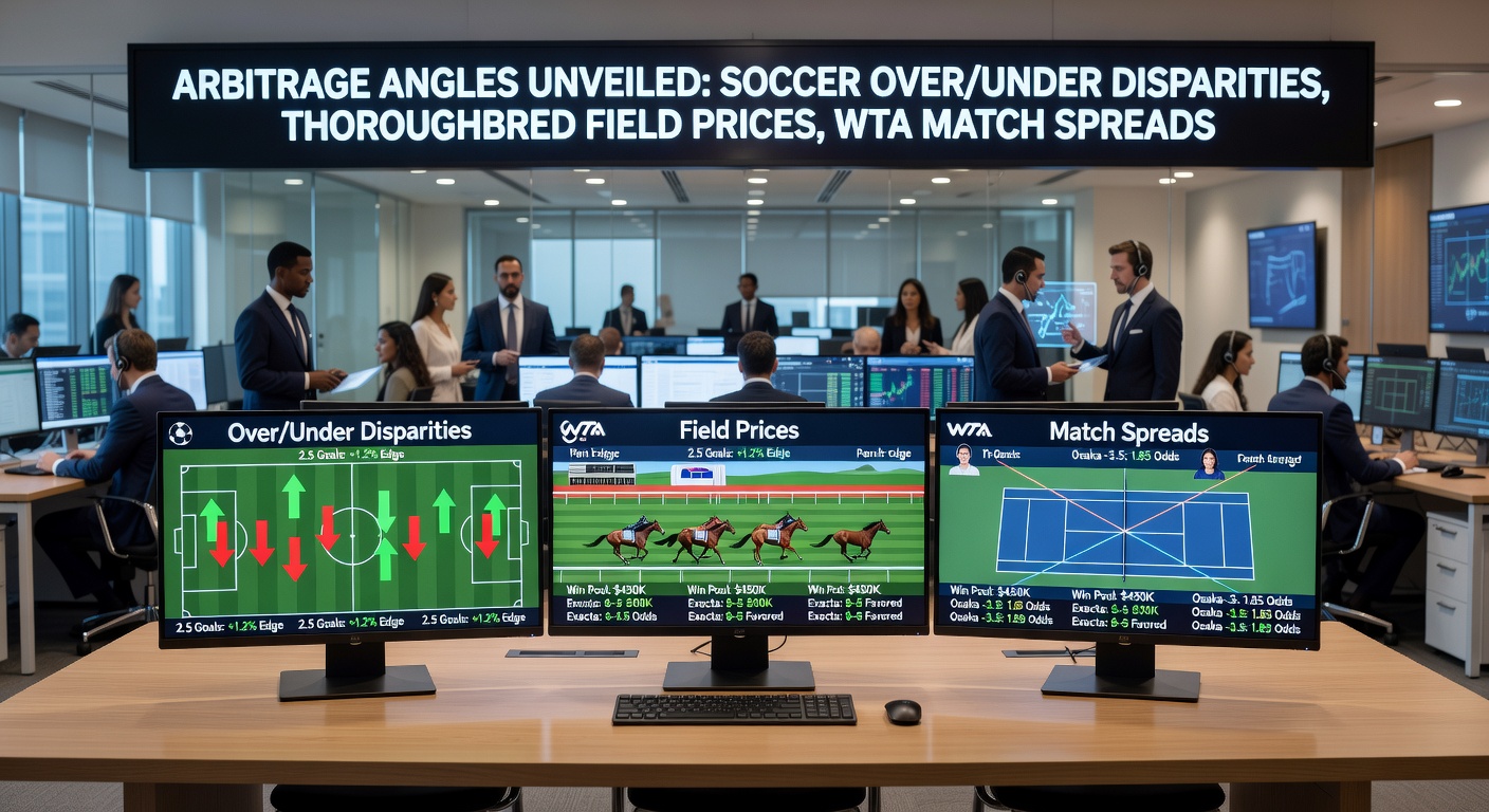 Chart illustrating promo credit stacking on WTA spreads alongside soccer and horse racing arbs for optimized returns