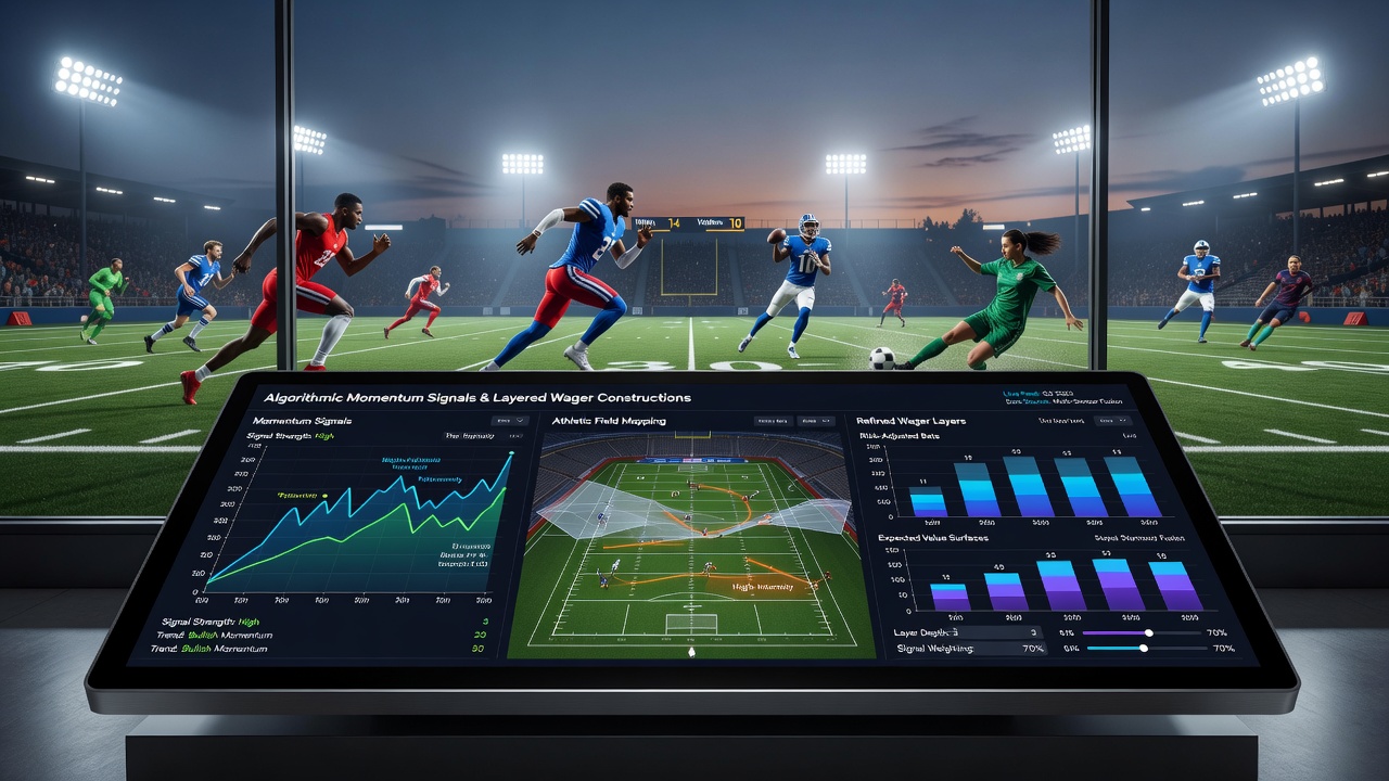 Digital interface displaying layered accumulator builds with momentum indicators and incentive credit balances across multiple sports