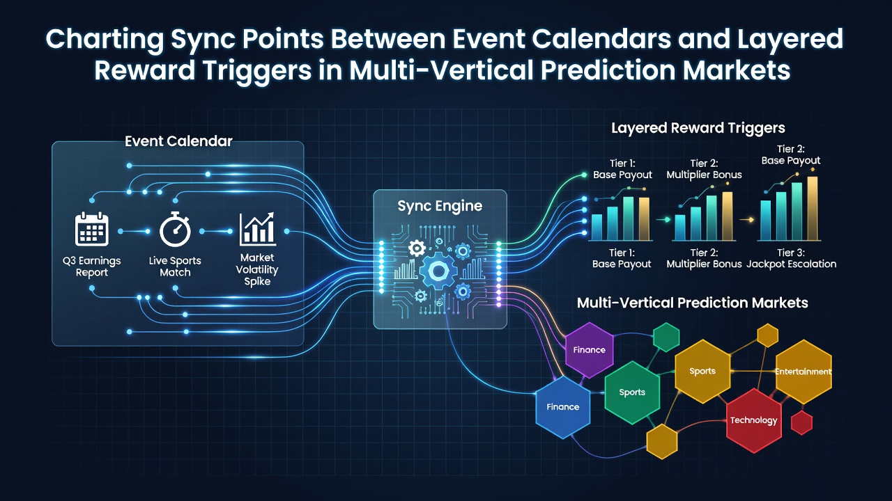 Visualization of event calendars aligning with reward triggers across prediction market verticals