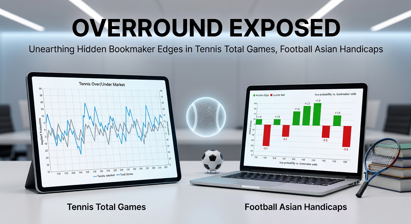 Visual breakdown of overround comparisons between football Asian handicap lines and horse racing place markets, with overlaid tennis total games data