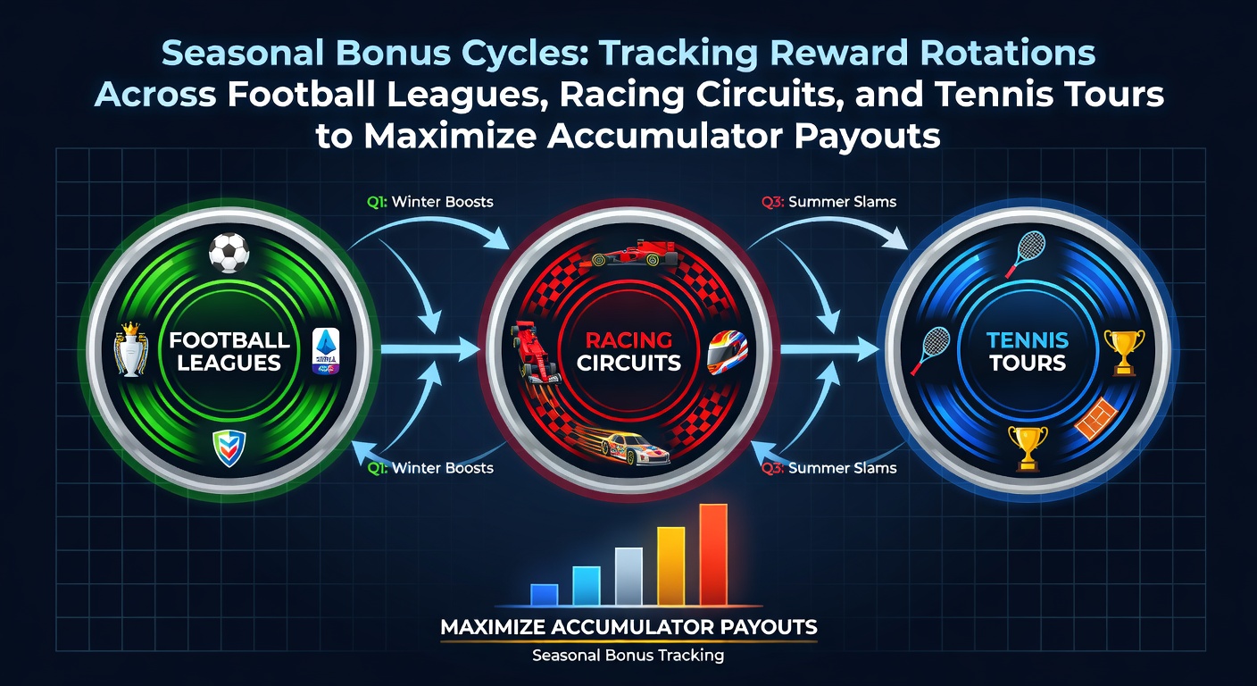 Seasonal bonus cycles illustrated across football, racing and tennis calendars with rotating promotions
